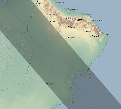 Map of the eclipse path across Oman on 09/03/2081