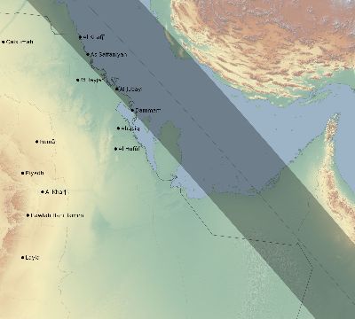 Map of the eclipse path across Saudi Arabia on 09/03/2081