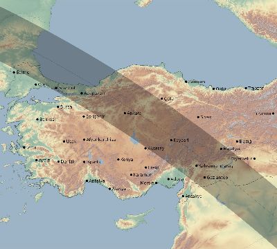 Map of the eclipse path across Turkey on 09/03/2081