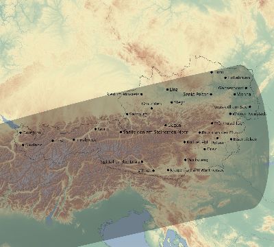 Map of the eclipse path across Austria on 02/27/2082