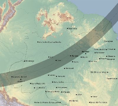 Map of the eclipse path across Brazil on 02/27/2082