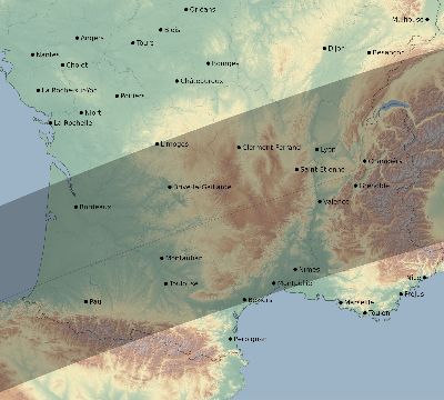 Map of the eclipse path across France on 02/27/2082