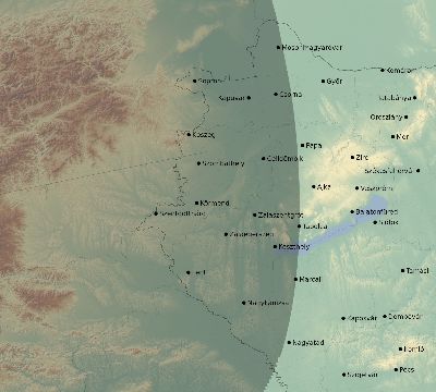 Map of the eclipse path across Hungary on 02/27/2082