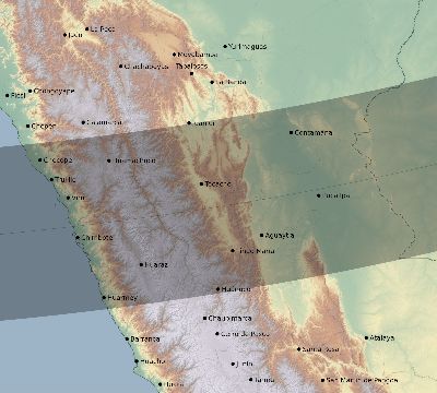 Map of the eclipse path across Peru on 02/27/2082