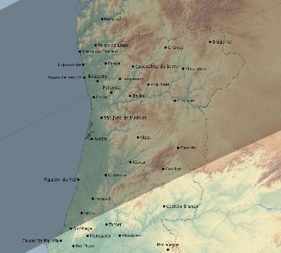 Map of the eclipse path across Portugal on 02/27/2082