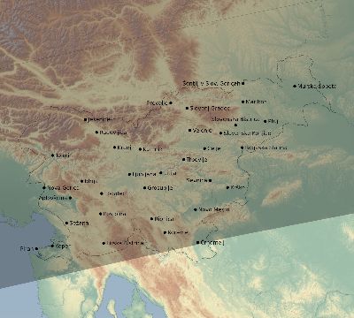 Map of the eclipse path across Slovenia on 02/27/2082