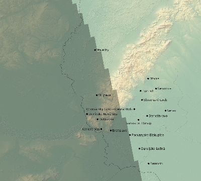 Map of the eclipse path across Slovakia on 02/27/2082