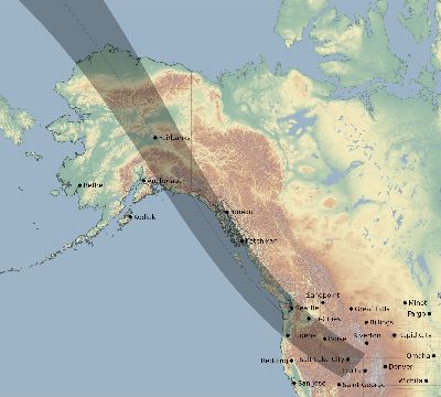 Map of the eclipse path across United States on 07/03/2084