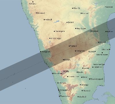 Map of the eclipse path across India on 06/22/2085