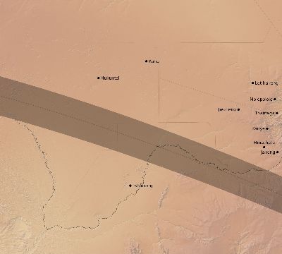 Map of the eclipse path across Botswana on 06/11/2086