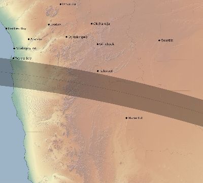 Map of the eclipse path across Namibia on 06/11/2086