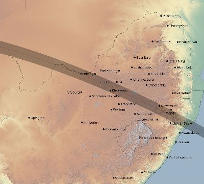 Map of the eclipse path across South Africa on 06/11/2086