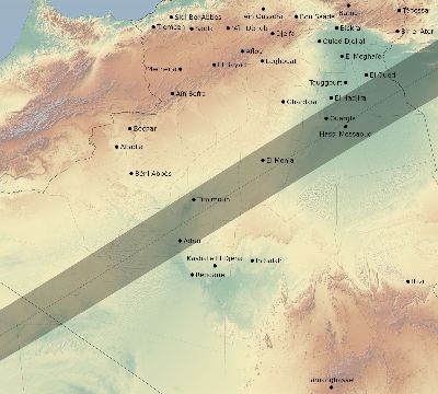 Map of the eclipse path across Algeria on 04/21/2088