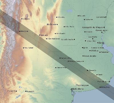 Map of the eclipse path across Argentina on 10/14/2088