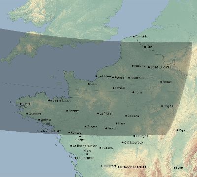 Map of the eclipse path across France on 09/23/2090