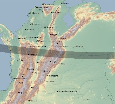 Map of the eclipse path across Colombia on 02/07/2092