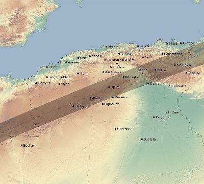 Map of the eclipse path across Algeria on 02/07/2092