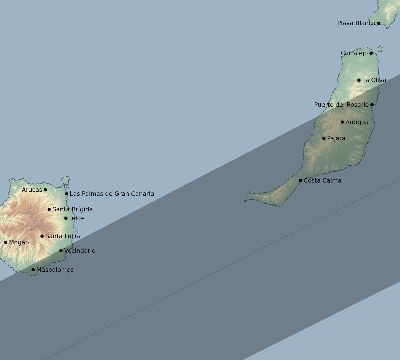 Map of the eclipse path across Spain on 02/07/2092