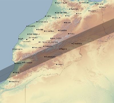 Map of the eclipse path across Morocco on 02/07/2092