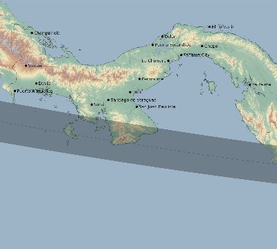 Map of the eclipse path across Panama on 02/07/2092