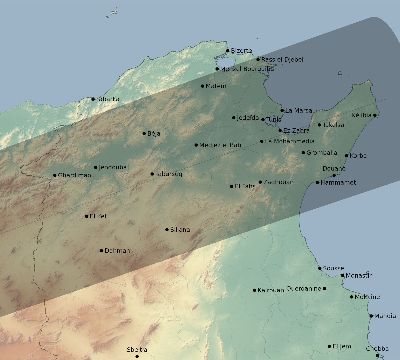 Map of the eclipse path across Tunisia on 02/07/2092