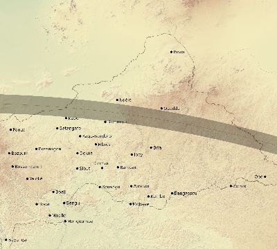 Map of the eclipse path across Central African Republic on 08/03/2092