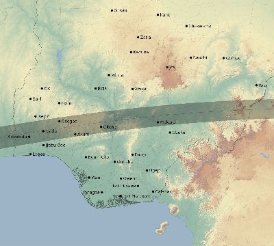 Map of the eclipse path across Nigeria on 08/03/2092