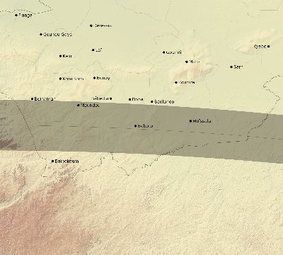 Map of the eclipse path across Chad on 08/03/2092