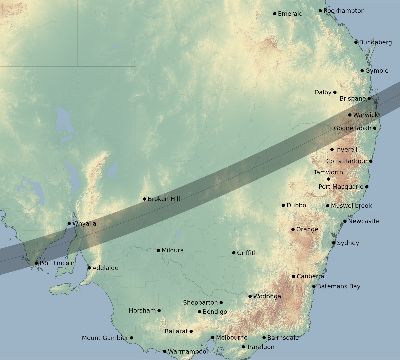 Map of the eclipse path across Australia on 01/27/2093