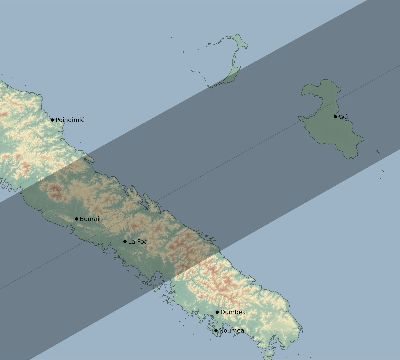 Map of the eclipse path across New Caledonia on 01/27/2093