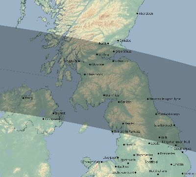 Map of the eclipse path across United Kingdom on 07/23/2093