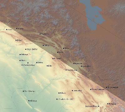 Map of the eclipse path across Iraq on 07/23/2093