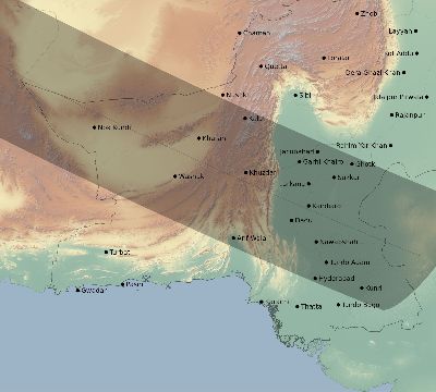 Map of the eclipse path across Pakistan on 07/23/2093