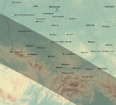 Map of the eclipse path across Poland on 07/23/2093