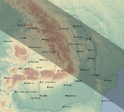 Map of the eclipse path across Romania on 07/23/2093