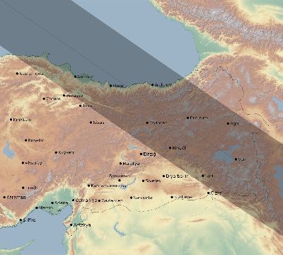 Map of the eclipse path across Turkey on 07/23/2093
