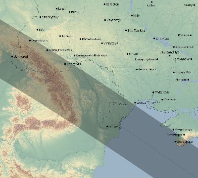 Map of the eclipse path across Ukraine on 07/23/2093