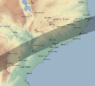 Map of the eclipse path across Mozambique on 06/02/2095
