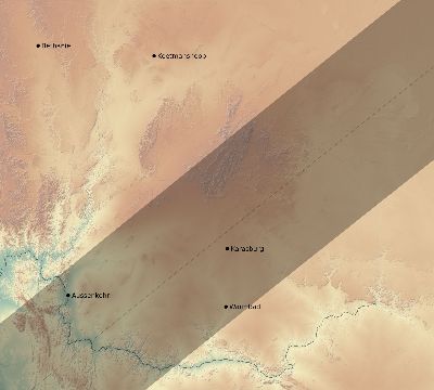 Map of the eclipse path across Namibia on 06/02/2095