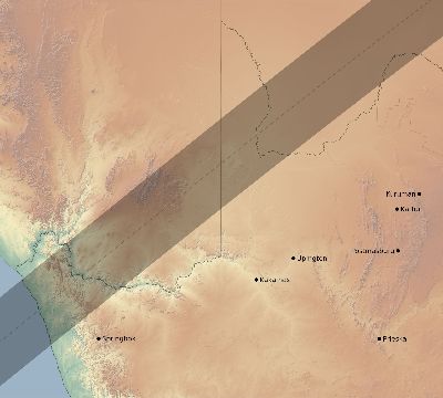 Map of the eclipse path across South Africa on 06/02/2095