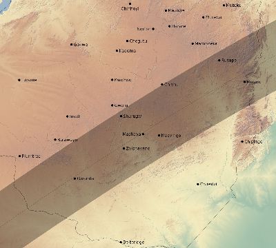 Map of the eclipse path across Zimbabwe on 06/02/2095