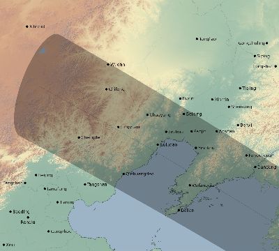 Map of the eclipse path across China on 11/27/2095