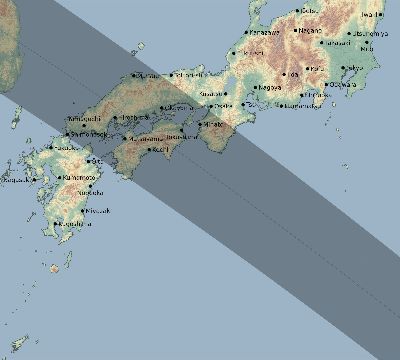 Map of the eclipse path across Japan on 11/27/2095