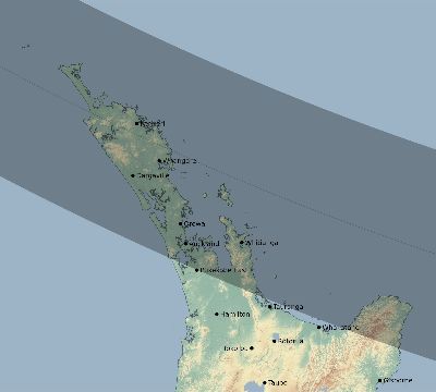 Map of the eclipse path across New Zealand on 11/15/2096