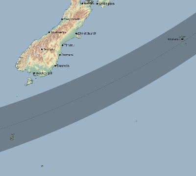 Map of the eclipse path across New Zealand on 03/21/2099