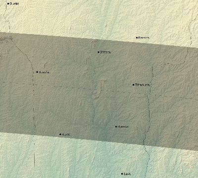 Map of the eclipse path across Benin on 09/04/2100