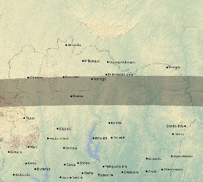 Map of the eclipse path across Côte d'Ivoire (Ivory Coast) on 09/04/2100