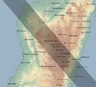 Map of the eclipse path across Madagascar on 09/04/2100