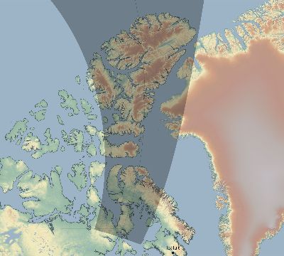 Map of the eclipse path across Canada on 07/15/2102