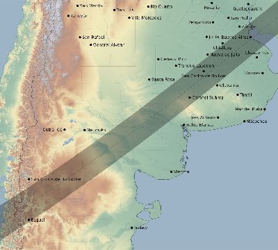 Map of the eclipse path across Argentina on 01/08/2103